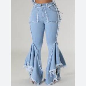 Ines Flared Denim Jeans with Frayed Hem by Purple Candy- Size Small (24in)
